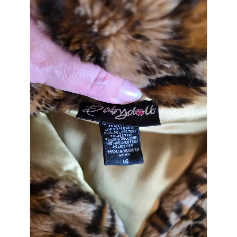Babydoll Clothing Brand Girls Youth Leopard Cheetah Faux Fur Coat Size 16